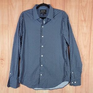 Bonobos Shirt Men Large Blue White Floral Print Nylon Stretch Slim Fit Button Up
